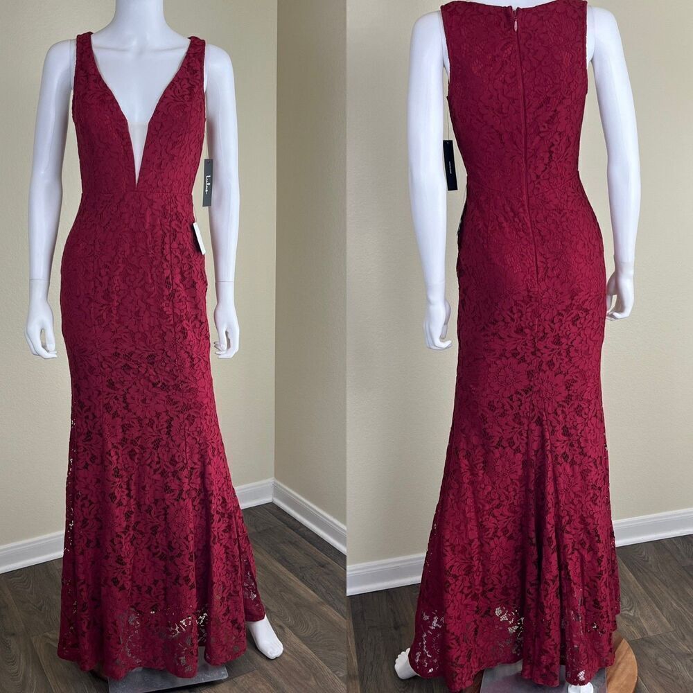 Lulus Women's Size S Everly Wine Red Lace Maxi Mermaid NEW Dress Formal Cocktail